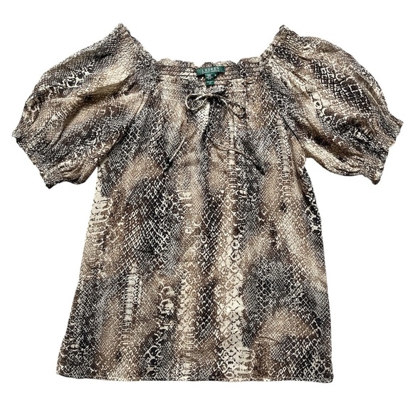 Lauren Ralph Lauren Snakeskin Print 100% Silk Blouse - Picture 1 of 3